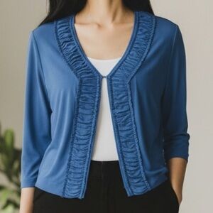 Dressbarn Blue Cardigan with Gathered Trim​​